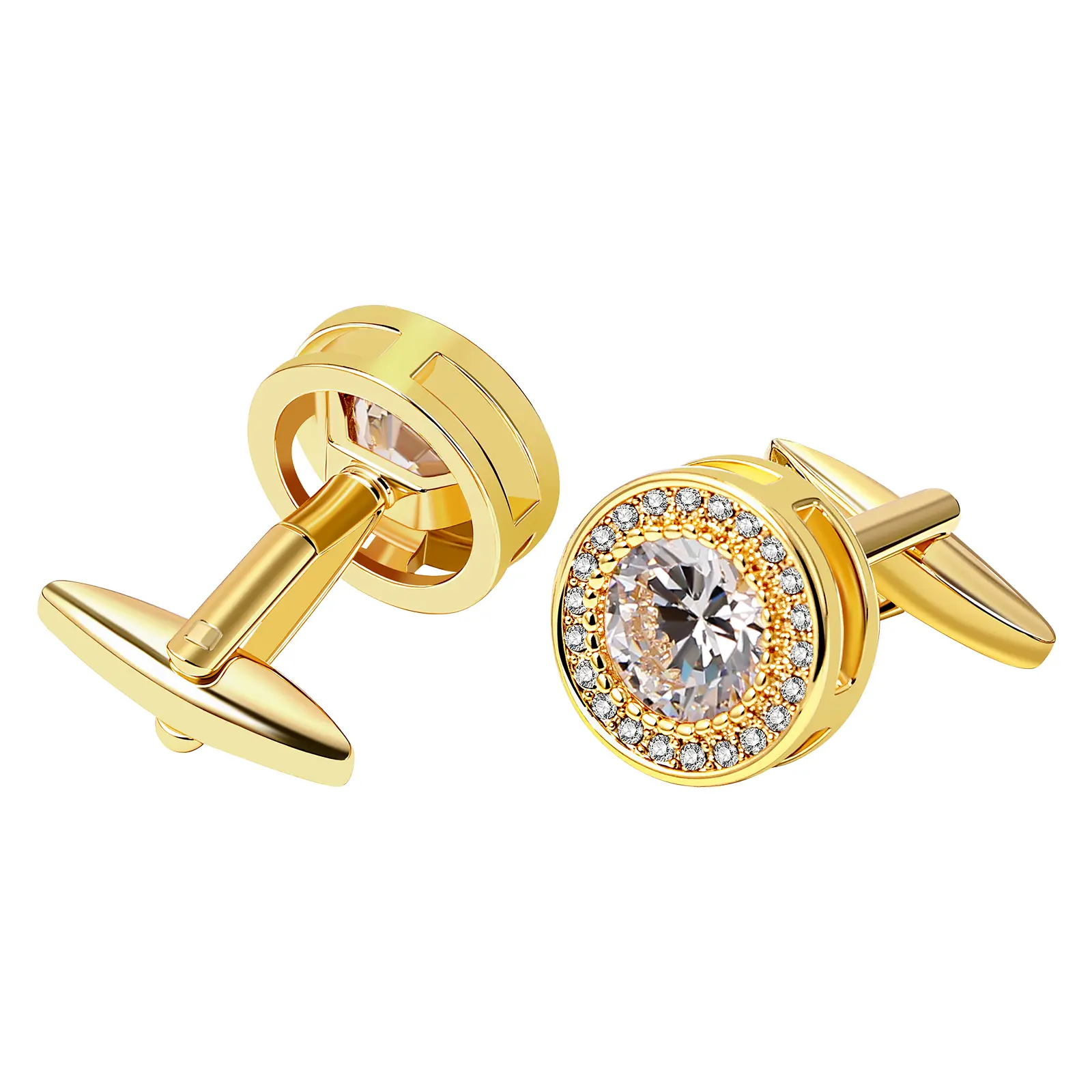 OIDEA Men's Ornate Vintage Copper Metal Cuff Links, Gemstone-Studded Gold-Silver Brilliant Cubic Zirconia Round Shirt Cufflinks for Wedding Groom, Birthday Gifting, Anniversary, Gemstone-Studded Cuff Links, Gold And Silver Cuff Links, Jewel Cuff Links