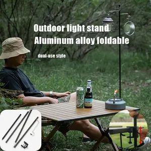 Outdoor table, camping lamp stand, hanging rod, portable lamp, foldable and stowable, outdoor hook bracket, black aluminum; copper outdoor table outdoorfun