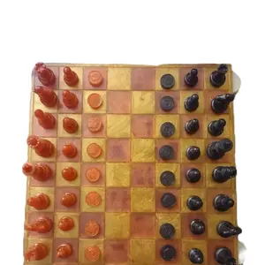 Crimson and Coal Chessboard with Checkers and Full Chess Pieces - Classic Game Set