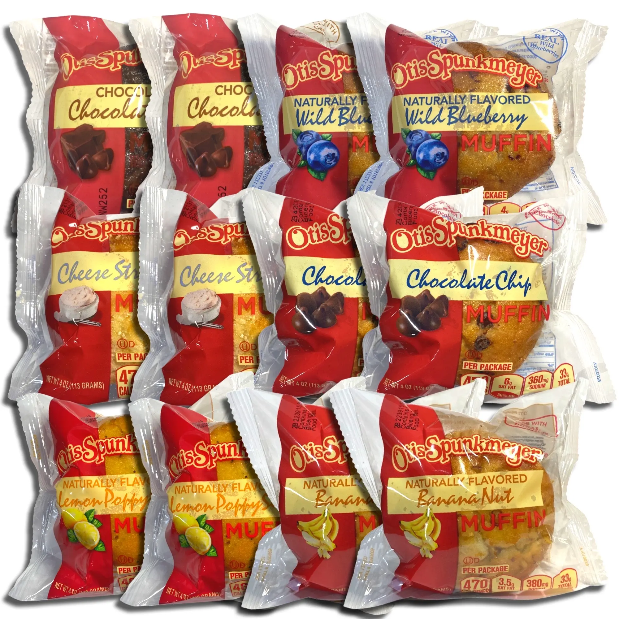 Otis Spunkmeyer Muffins 6 Flavor Variety: Chocolate Chocolate Chip, Blueberry, Lemon, Chocolate Chip, Cheese Streusel, Banana | 12 Pack