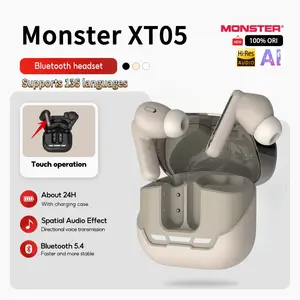 [New Year's Gift] Monster XT05 Bluetooth Headphones. Supports 135 languages, Bluetooth 5.4 chip, HD calls, dual gaming/music modes, RGB lighting effects, long battery life, PUBG compatible, IPX5 waterproof, suitable for gaming and sports. Wireless Earbuds