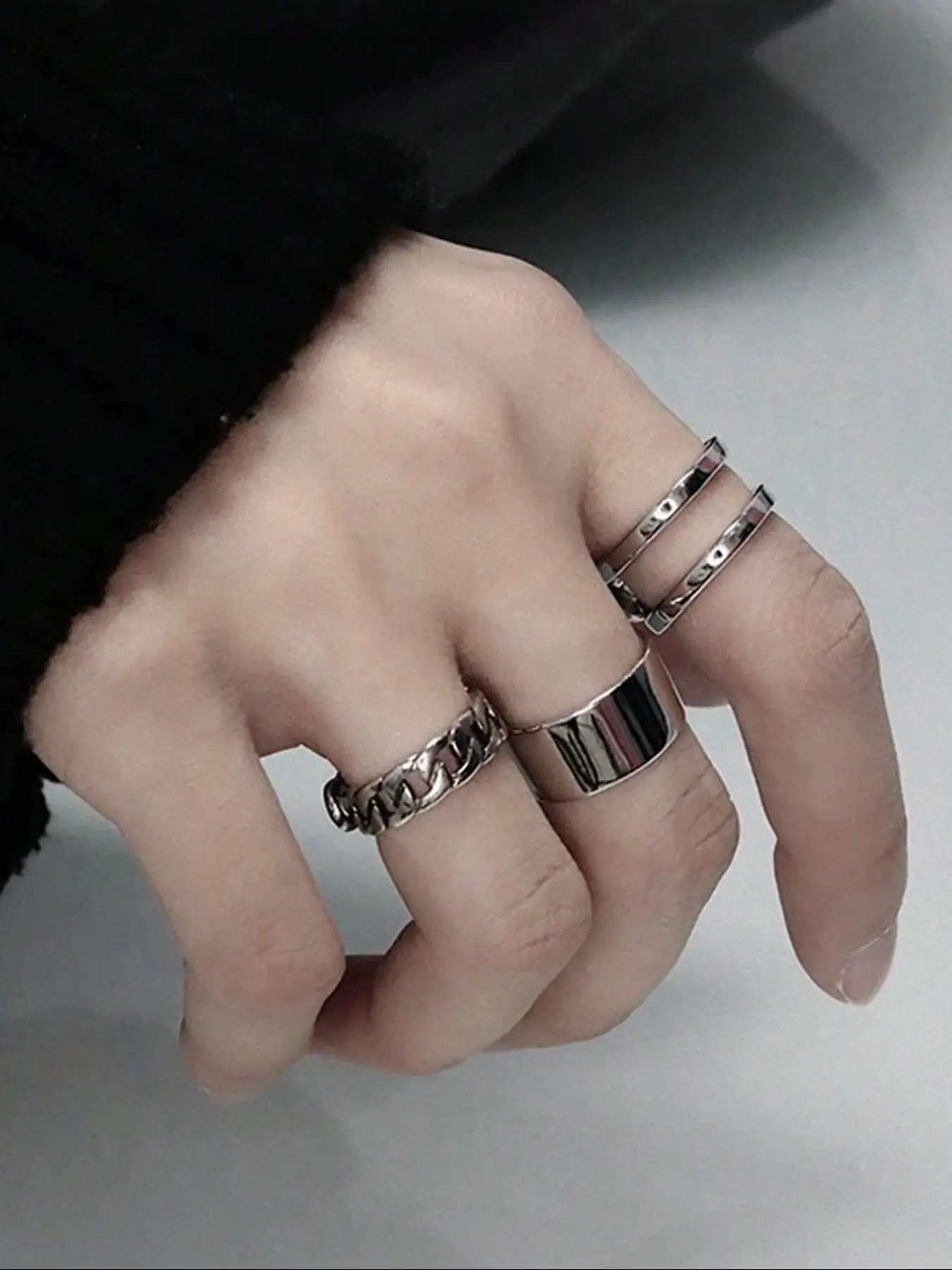 Men's Titanium Stainless Steel Chain Ring Set, No Tarnishing, Adjustable Open Design, Vintage Fashion Jewelry for Any Occasion, Adjustable Rings, Stackable Rings, Stacking Rings, Stackable Finger Rings