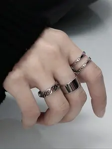Men's Titanium Stainless Steel Chain Ring Set, No Tarnishing, Adjustable Open Design, Vintage Fashion Jewelry for Any Occasion, Adjustable Rings, Stackable Rings, Stacking Rings