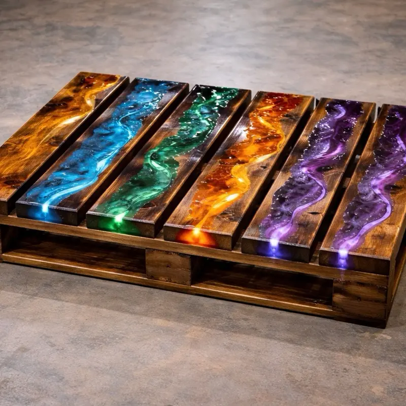 Epoxy River Pallet - Colorful Epoxy River Pallet with Vibrant Colors and Unique Design for Home Decor/ Shop Decor