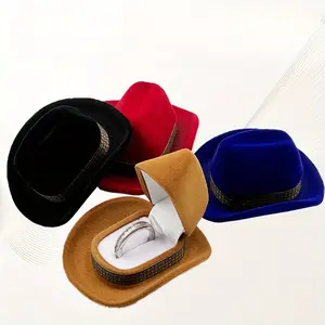 Western cowboy hat ring jewelry box new cowboy hat ring box earrings Velvet cloth jewelry packaging jewelry box advanced texture jewelry box easy to carry good-looking.