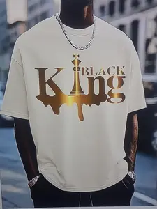 Off-White “Black King” Men's Short -Sleeve T-shirt — Gold King Chess Piece Graphic