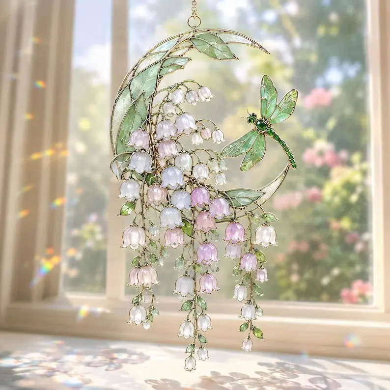 Lily of the Valley Moon Suncatcher, Acrylic Garden Decor