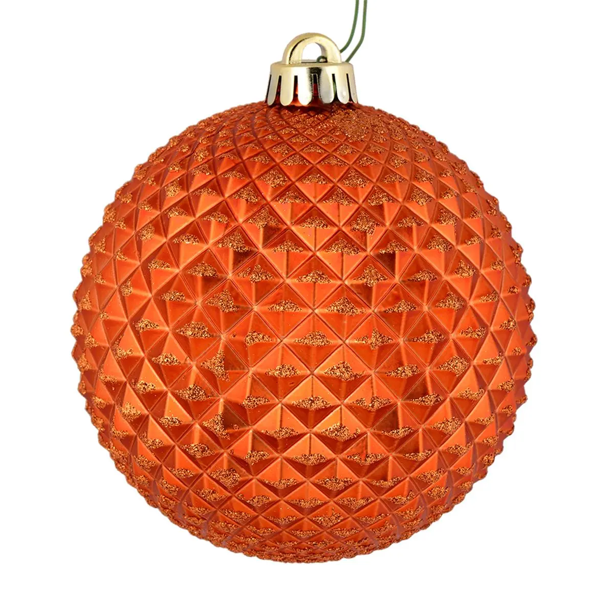 212 MAIN Shatterproof Plastic Durian-Shape Colored Balls Christmas Decor, 4 in. Light Weight Burnish Orange Patterned Floral Glitter Balls, 6-Pack for Holiday Home Decor Projects