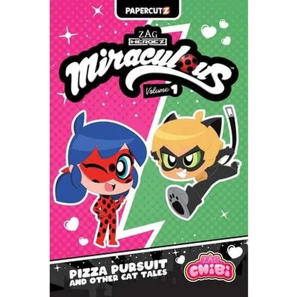 Miraculous Chibi Vol. 1: Pizza Pursuit and Other Cat Tales Graphic Novel - Adventure, Ladybug - Josh Trujillo, Papercutz, Paperback, Chibi-Inspired Art, English, 9" h x 5.9" l x 0.3" w, Humor And Slapstick Action, Soft Cover