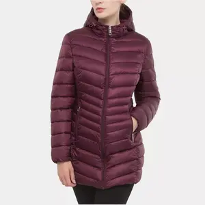 Rokka&Rolla Women's Light Long Coat Packable Puffer Jacket-Maroon, size Large