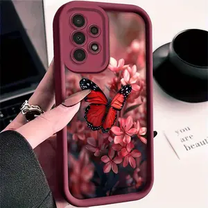 A pink flower and butterfly pattern phone case, TPU shockproof full protection case, suitable for Samsung S21/22/23/24/25/NOTE20 PLUS ULTRA FE A13/14/15/16/17/33/34/35/36/52/53/54, an ideal gift for friends and family, T436
