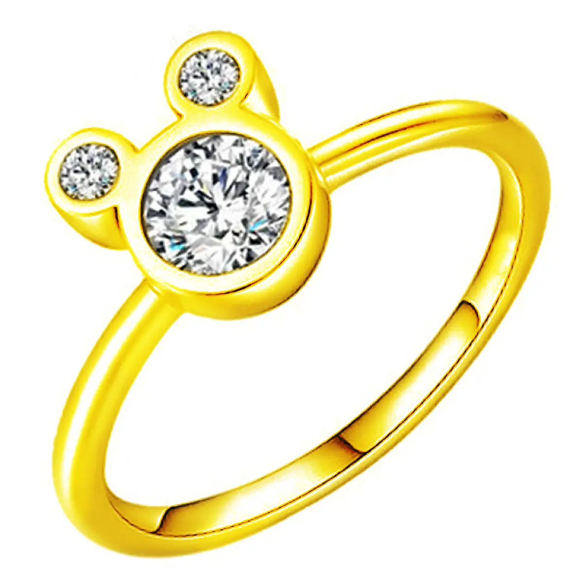 Cartoon Mouse Head Ring for Women - 18K Gold Plated Adjustable CZ No Tarnish Ring