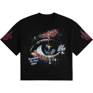 Verdusa Men's Rhinestone Y2K Graphic Tees Eye Print Summer Short Sleeve Tee Shirts Hip Hop Streetwear