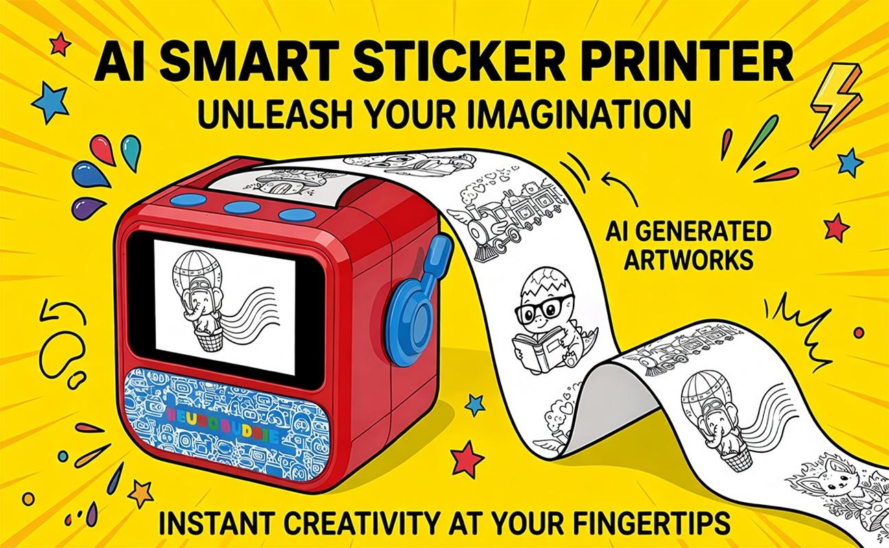 【Buy 1 Get 1 Free】AI Sticker Printers - Sticker Box Printers for Kids Voice-to-Print Mini Thermal Printer, Inkless Portable Sticker Maker for Coloring Pages, Journals, Labels, Notes & DIY Crafts