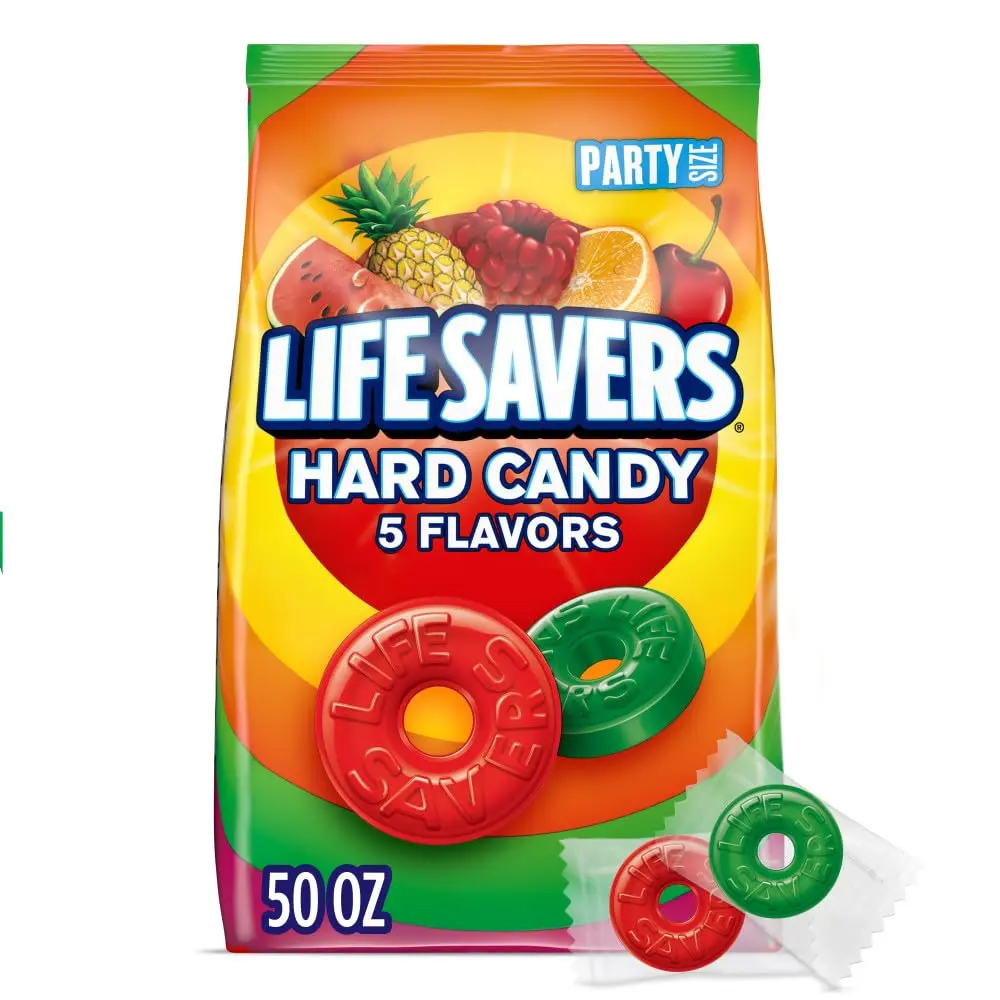 Pack 1 LIFESAVERS 5 Flavors Hard Candy, Party Size 50 oz Bulk Bag, Assorted Fruit Flavored Candy Rolls, Individually Wrapped Sweets for Parties, Holidays, Candy Bowls & Snacks