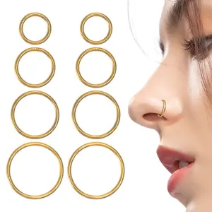 8 Pieces 18G Hinged Nose Ring Hoops - 316L Surgical Steel Septum Lip Tragus Cartilage Earrings | Hypoallergenic Gold Plated Piercing Jewelry for Women Men