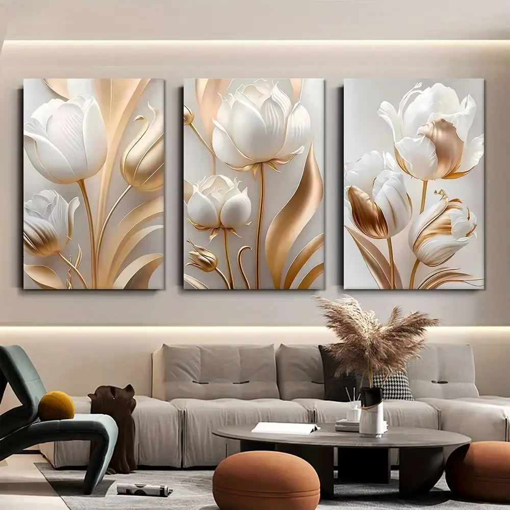 3pcs Wooden Wall Art, Poster, Spring Theme Art Prints, Floral Abstract Design, Flower, Home Decor, Aesthetic W Decor, Modern Wall Paintings, Canvas Posters, Decor for Living Room, Bedroom, Housewarming Gift, Decorative Artwork