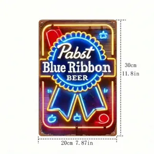 Vintage Retro Aluminum Wall Art with 2D Neon Effect, Art Deco Style, Ideal for Nostalgic Man Caves, Garages, Living Rooms, and Home Decor for Halloween Bedroom Bathroom Kitchen Decoration