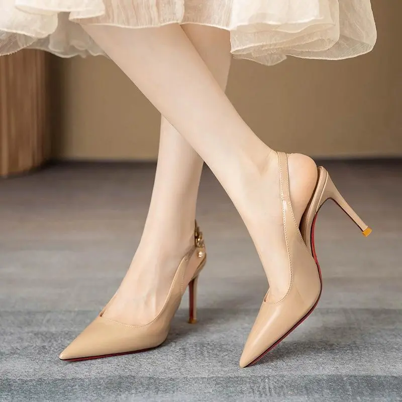 Women's Elegant Business Shoe Charm - Classic, Fashionable, Stylish Pointed-Toe Glossy Patent Leather Slingbacks with Stiletto Heel, Adjustable Strap, Luggage Bag Accessory Footwear