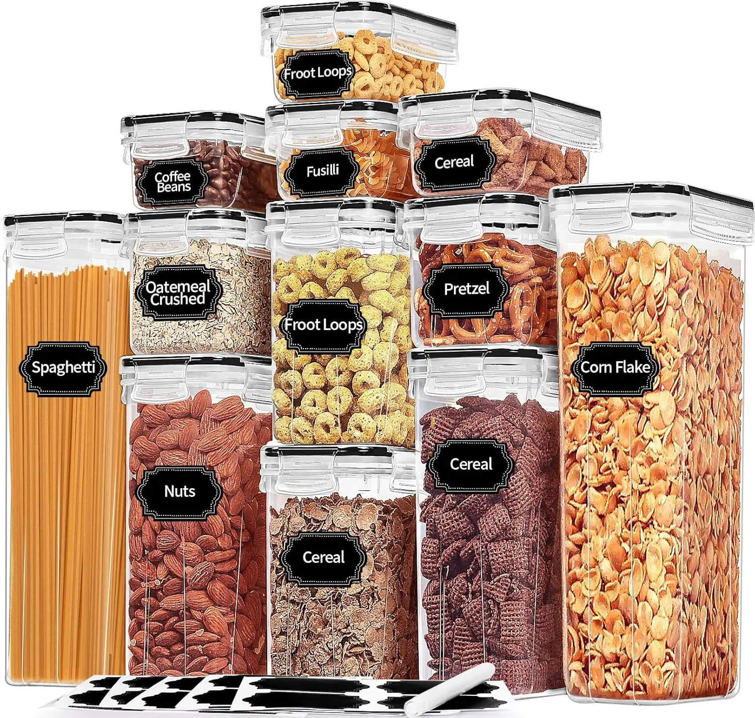12PCS Airtight Food Storage Containers with Lids - BPA-Free Plastic Home Organization Set for Cereal, Rice, Flour, Sugar | Kitchen Organizer with Labels & Marker