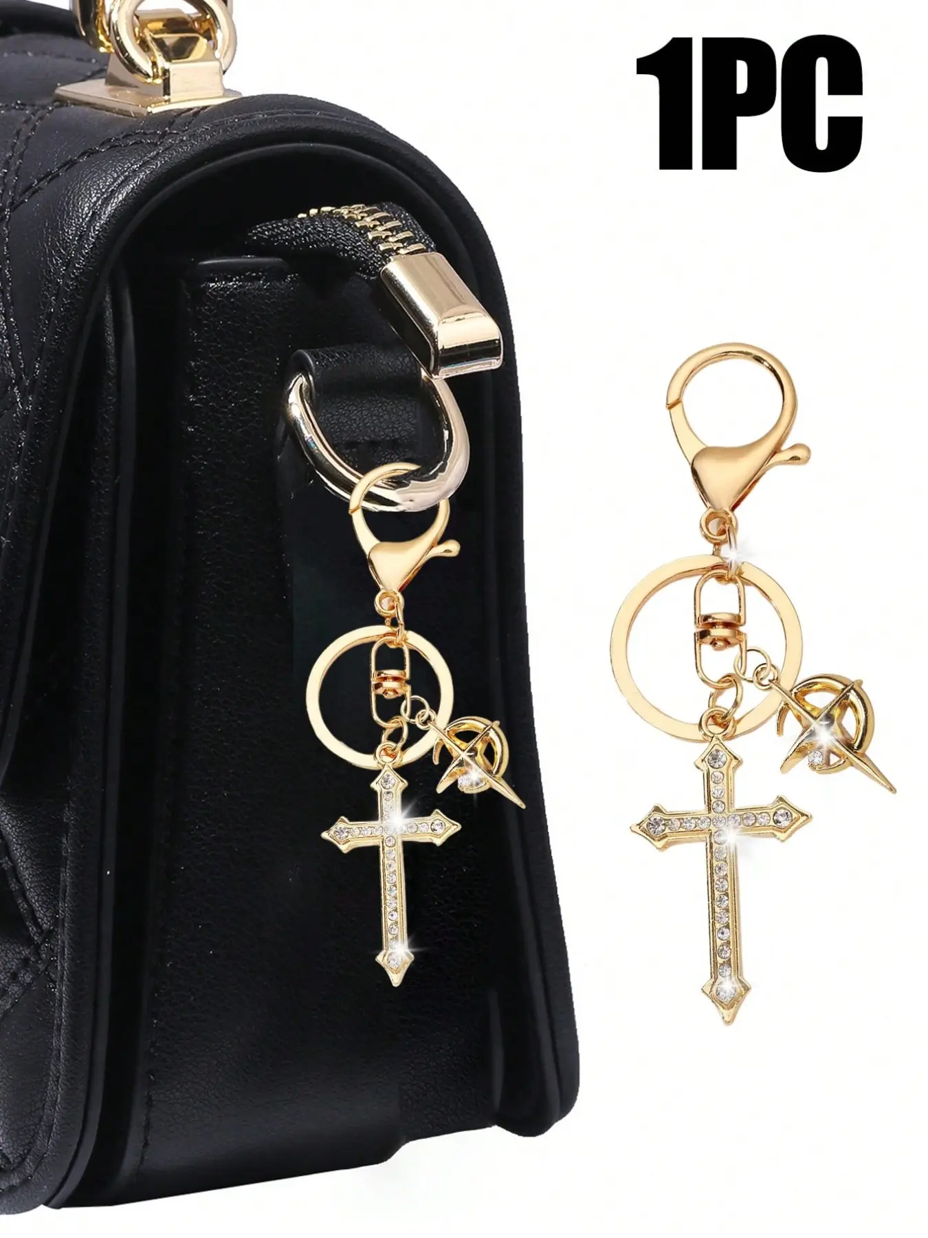 Vintage Y2K Cross Keychain with Star Pattern, Embedded Zircon Stones for Shining Gift, Ideal for Friends and Sisters