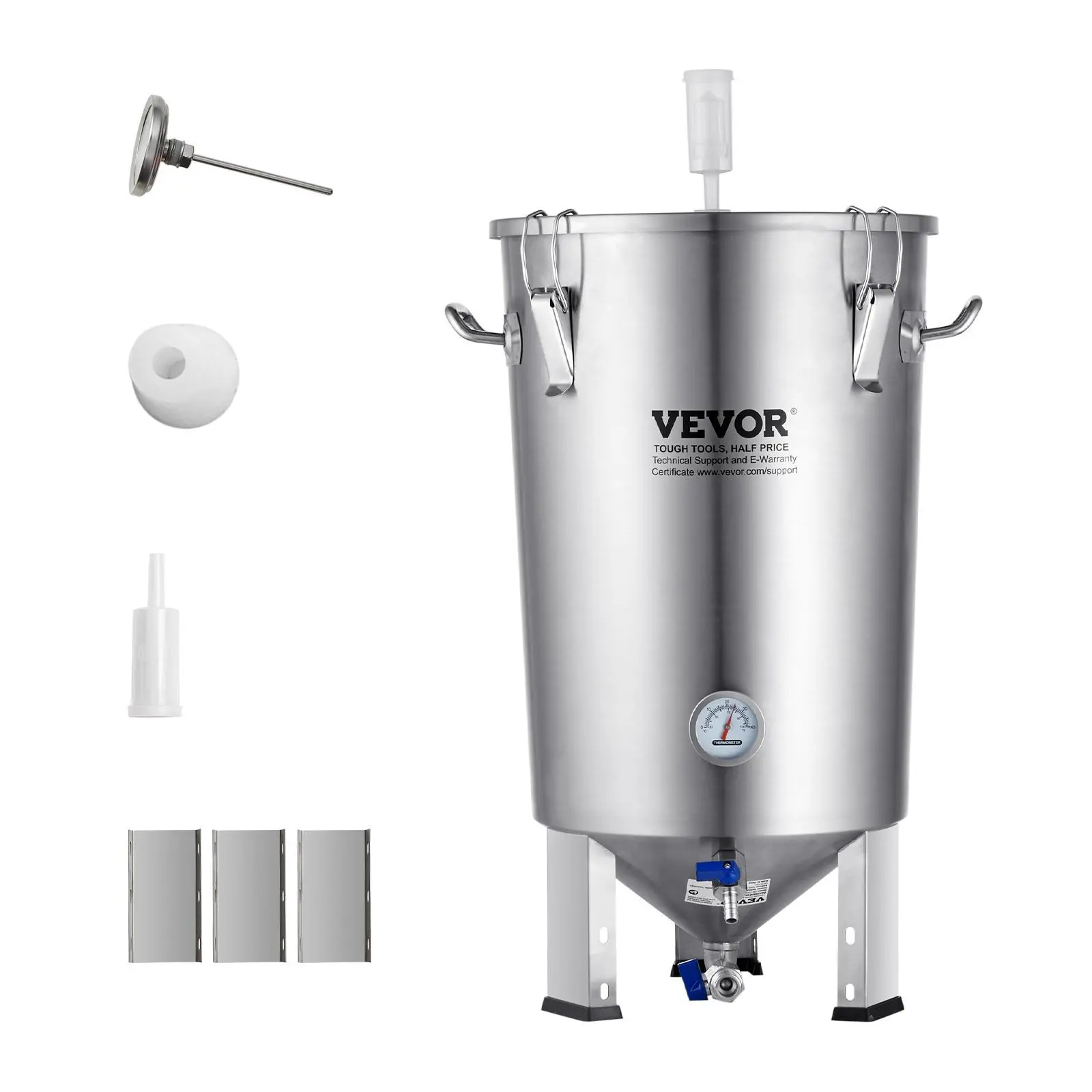 【Summerfinds】VEVOR 304 Stainless Steel Kettle,  , 8 GALLON Beer Brew Fermentor, Brew Bucket Fermentor for Brewing, Home Brewing Supplies with Base, Kettle Stock Pot Includes Lid, Handle, Valve, Spigot, Thermometer