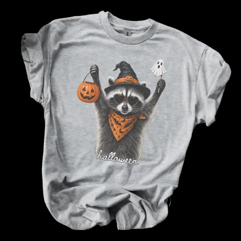 Halloween Raccoon Bleached Shirt Comfy Unisex Jersey Top Casual Vintage Style Short Sleeve Crew Neck Medium Length