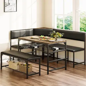 Kitchen Breakfast Nook Table Set with Soft Seat, Corner Dining Table Set for 4-6 People, Dining Room Sets for 4, Space Saving Kitchen Booth Seating with Table for Small Space, Coffee Brown magic furniture