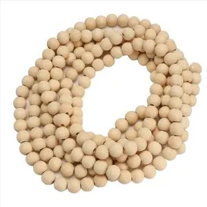 9 Foot Natural Wood Bead Christmas Garland Wooden Christmas Tree Garland Perfect for Rustic Natural Country Farmhouse