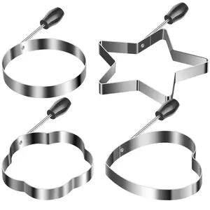 2025 NEW 4 Counts Egg Ring Mold 304 Stainless Steel 4 Shapes Egg Rings Lightweight Egg Mold Heat Resistant Rustproof Egg Shaper Mold Dishwasher Safe Egg Maker Molds for Frying Eggs Cookies Cakes Pastries Donuts