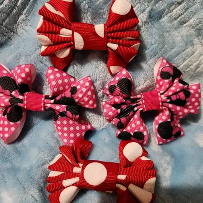 thumbnail image 2 of Minnie Mouse Hair Bow Clips - Glittery Polka Dot Bows, 4.5" Wide, For Girls 2 of 12