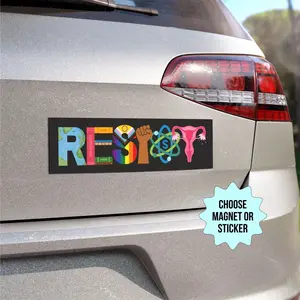Resist Bumper Sticker, Banned Books BLM Reproductive LGBT Rights Social Justice Climate Change Science Liberal Feminist Activist