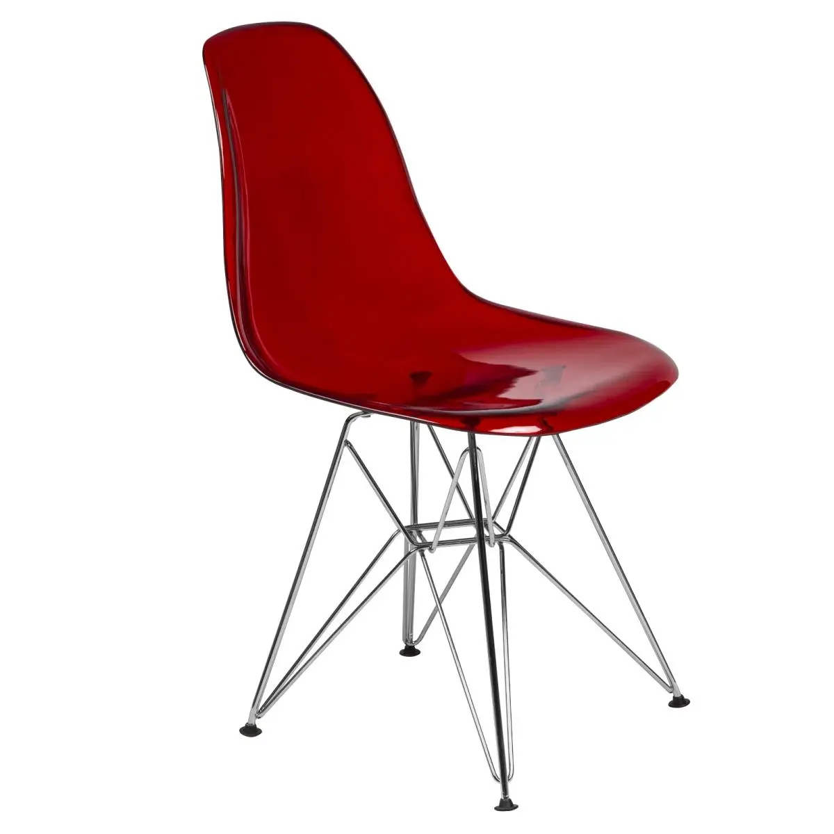 212 MAIN Transparent Red Cresco Molded Eiffel Armless Lounge Chair - Ergonomic Plastic Shell Modern Accent Chair with Curved Lines, 32" h x 18.40" w x 17" d, Assembly Required for Outdoor Camping Seating