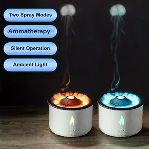 New Creative Ultrasonic Essential Oil Humidifier - Volcano Aromatherapy Machine with Jellyfish Spray & Flame Effect Diffuser for Home Use