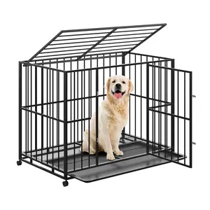 Garvee Dog Crate, Heavy Duty Stainless Steel Dog Kennel with Wheels, Escape Proof Dog Cage for Medium Sized Dogs, Indestructible Stackable Crate for High Anxiety Dogs, 42 Inch