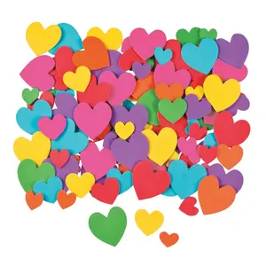 1" - 2" Bulk 532 Pc. Bright Heart Solid Color Self-Adhesive Foam Shapes