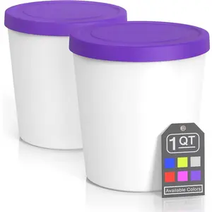 -  Ice Cream Containers (2 Pack - 1 Quart Each)  Freezer Storage Tubs with  for Ice Cream, Sorbet and Gelato! -
