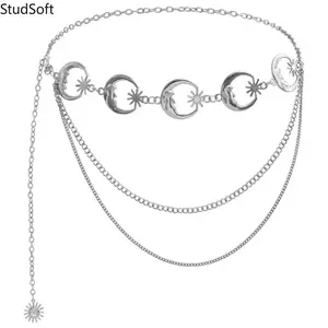 New retro metal crescent sunflower waist chain for women, perfect for pairing with skirts, stylish and versatile, trendy and sexy belt.