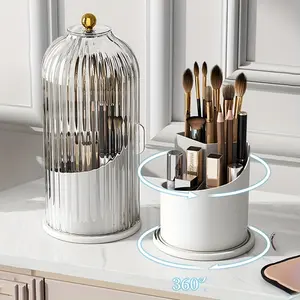 Large Capacity Rotating Makeup Organizer, Waterproof Cosmetic Storage Box for Makeup Brushes, Lipsticks, Eyebrow Pencils, Skincare and Beauty Tools, 360° Spinning Vanity Organizer for Dresser, Bedroom, Bathroom and Dorm