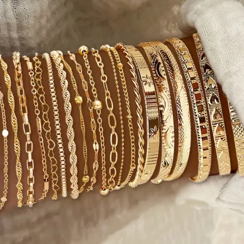 20pcs/Set Elegant Women's Bracelets, Fashion High-Quality Bracelets, Versatile Accessories for Daily Wear, Ideal Gifts, Perfect for Any Occasion, Stackable Bracelet Set, Alloy Chain Bracelet, Bracelet Bundle