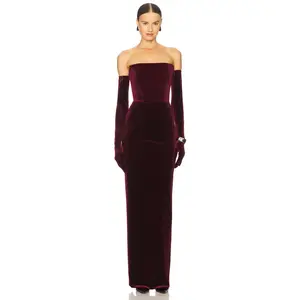 Bronx and Banco Florentina Strapless Velvet Gown in Burgundy