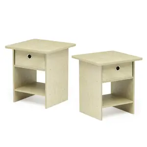 2-Piece Cream Faux Marble-Ivory DARIO End Table Nightstand Set, with Storage Shelf and Bin Drawer, Easy Assembly, Ideal for Bedrooms and Living Rooms