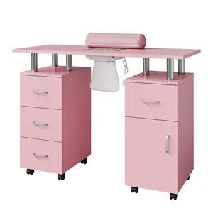 Professional Manicure Table for Nail Tech, Nail Desk Station with Electric Dust Collector, Acetone Resistant MDF Top, Arm Rest, Storage Drawers & Cabinet, 8 Lockable Rolling Wheels for Beauty Salon