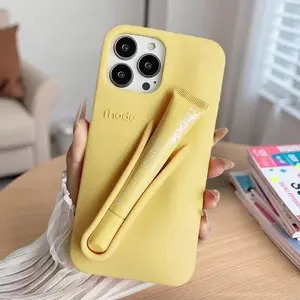 Rhode Soft Silicone Shockproof Phone Case with Built-in Lip Balm Holder | Hot Trend | High Quality | Camera Protection | Phone Case for Women | Fashionable | Cute