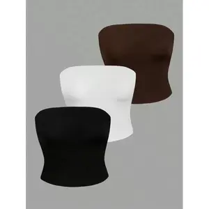 3pcs/set Ladies' Solid Color Strapless Top Womenswear Fabric