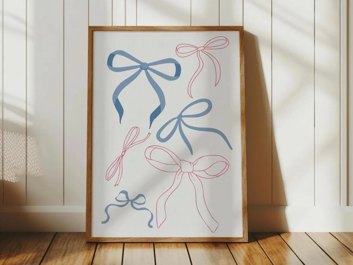Pink & Blue Bows Print, Coquette Wall Art for Girls Room Decor, Digital Download, Layer-Friendly, Works in Any Weather, All-Day Comfort, Zero Compromise