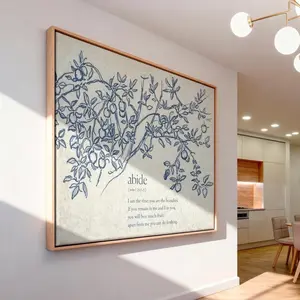 "Abide In Me" John 15:5 Unframed Poster - Neutral Vintage Vine Botanical Scripture Art - Faith Based Farmhouse Decor - Christian Botanical Print