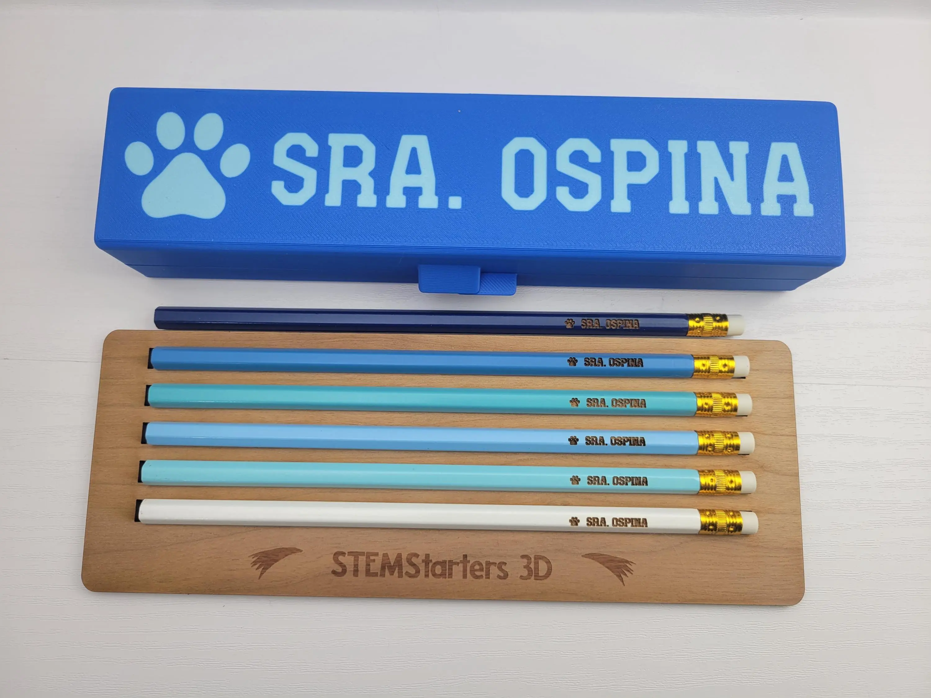 Paw 3D Printed Pencil Box with Personalized Pencils Laser Engraved Gifts