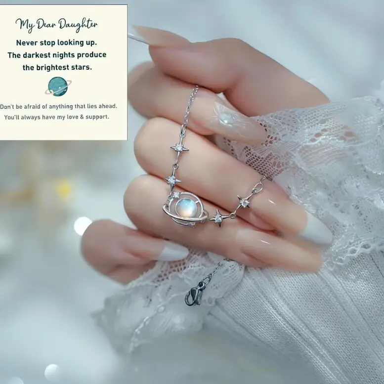 Planet Bracelet, Exquisite Starry Sky Bracelet, Pendant made of high-quality copper, 925 sterling silver extended chain. The perfect gift for your daughter & mom