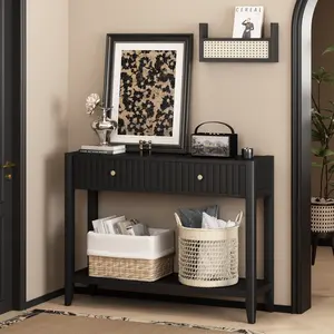 39.40" Narrow Console Table with Drawers & Open Storage Shelf, Sturdy Wood Accent Sofa Table, Modern Entryway Table for Hallway, Living Room, Foyer & Home Office